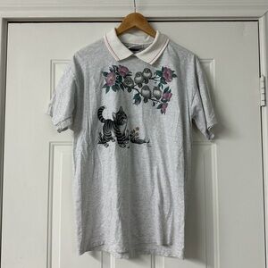 Vintage Cat and Bird Collared Tee